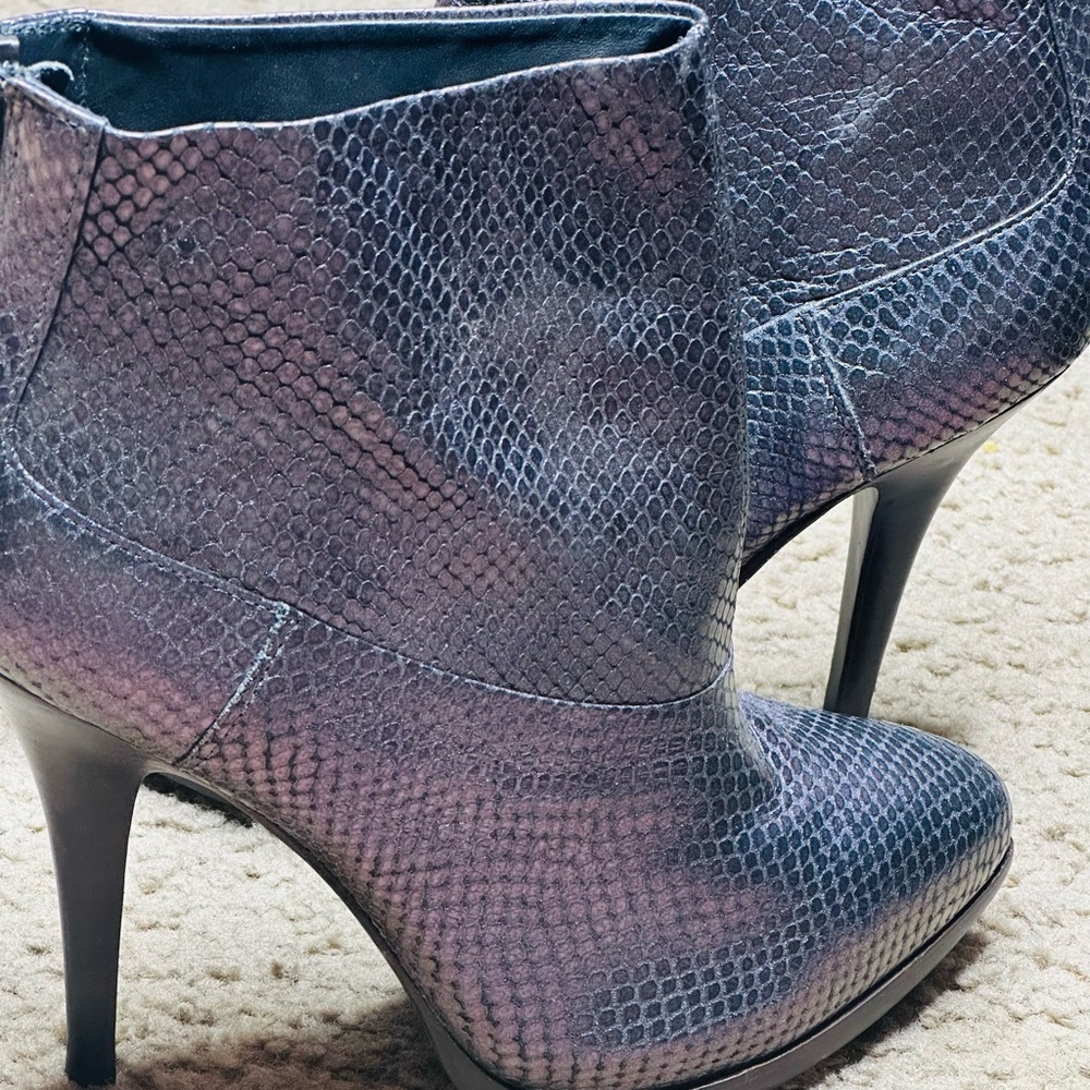 ALL SAINTS SPITTELFIELD Silver Gray Blue Purple Metallic SNAKESKIN STILETTO BOOT